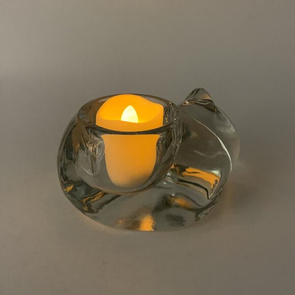 Vtg Indiana Glass Clear Sleeping Kitty Cat Votive Tealight Holder Paper Weight - Picture 8 of 11